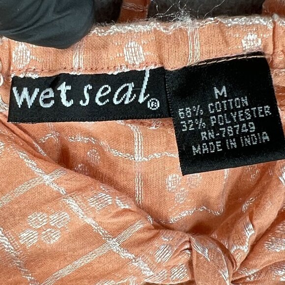 Wet Seal Vintage Womens M Y2K Babydoll Cami Halter Top Peach Floral Embellished - Picture 12 of 15